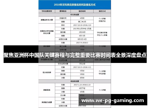 聚焦亚洲杯中国队关键赛程与完整重要比赛时间表全景深度盘点