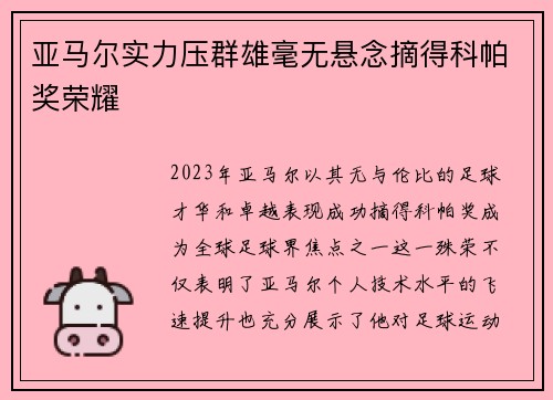 亚马尔实力压群雄毫无悬念摘得科帕奖荣耀 亚马尔实力压群雄毫无悬念摘得科帕奖荣耀